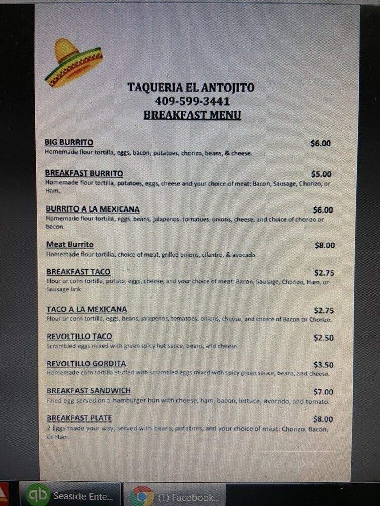 Taqueria El Antojito - Bolivar Peninsula, TX menu_pic