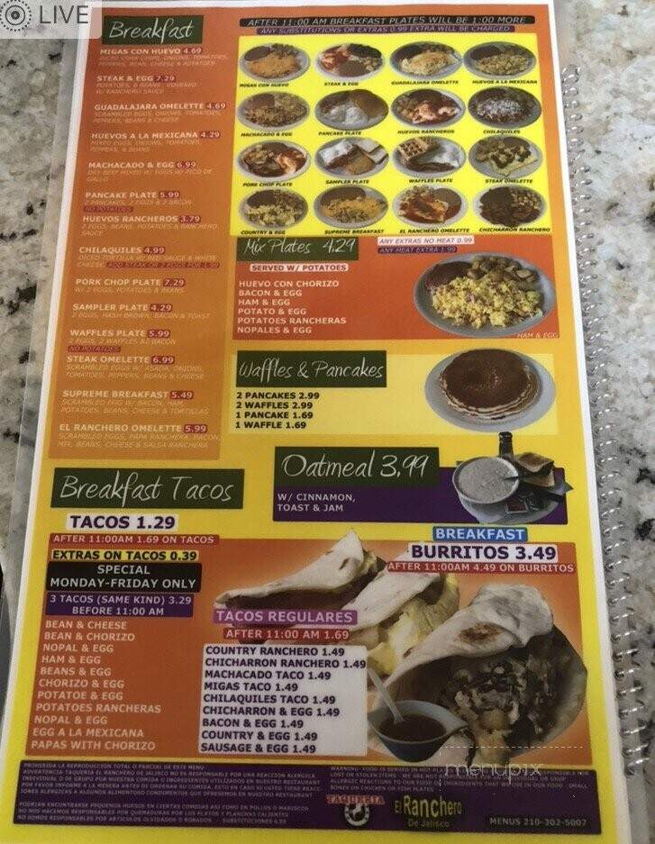 Taqueria El Ranchero - San Antonio, TX menu_pic
