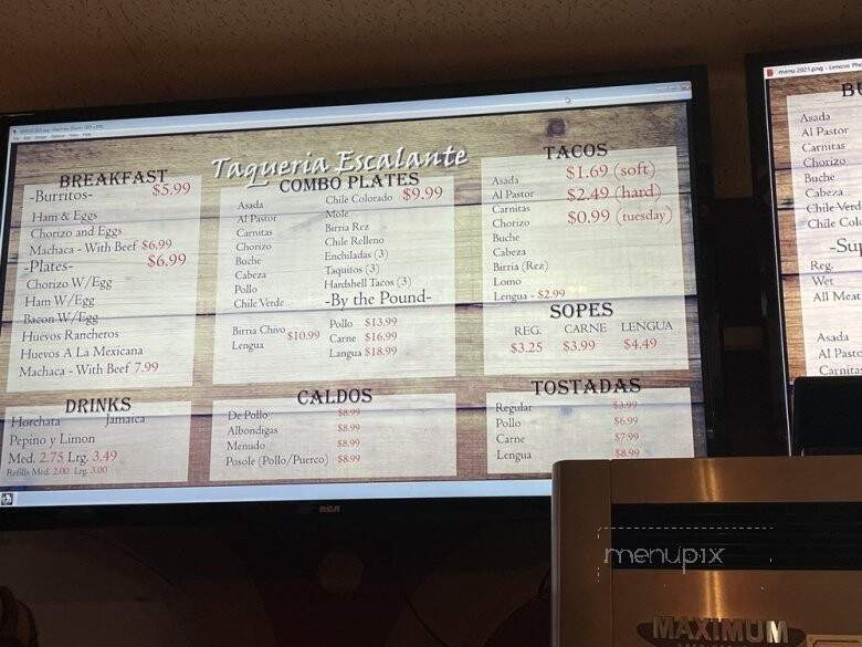 Taqueria Escalante - Anaheim, CA menu_pic