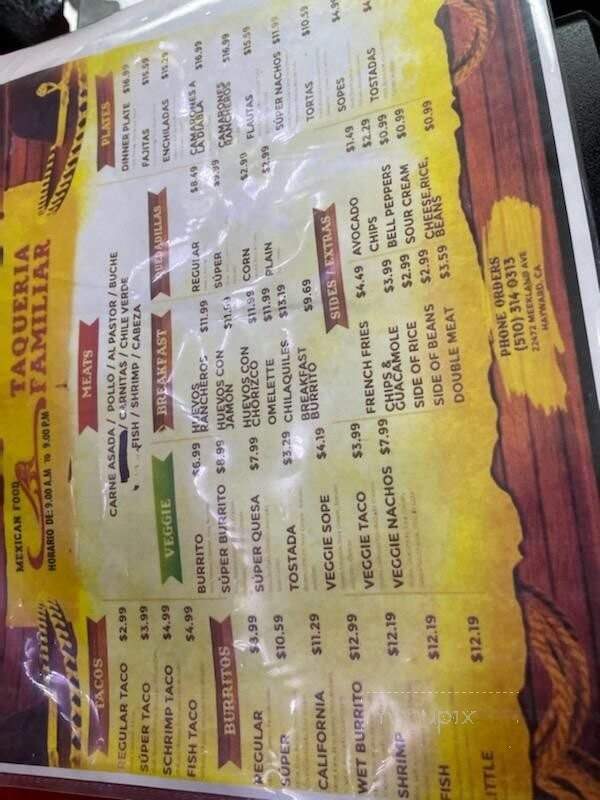 Taqueria Familiar - Hayward, CA menu_pic