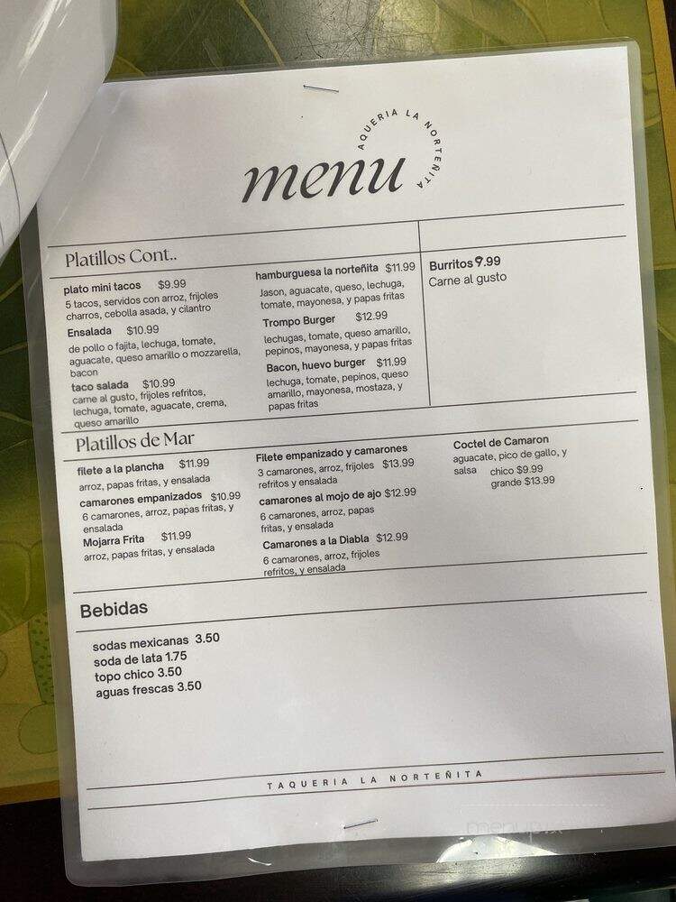 Taqueria La Nortenita - Houston, TX menu_pic
