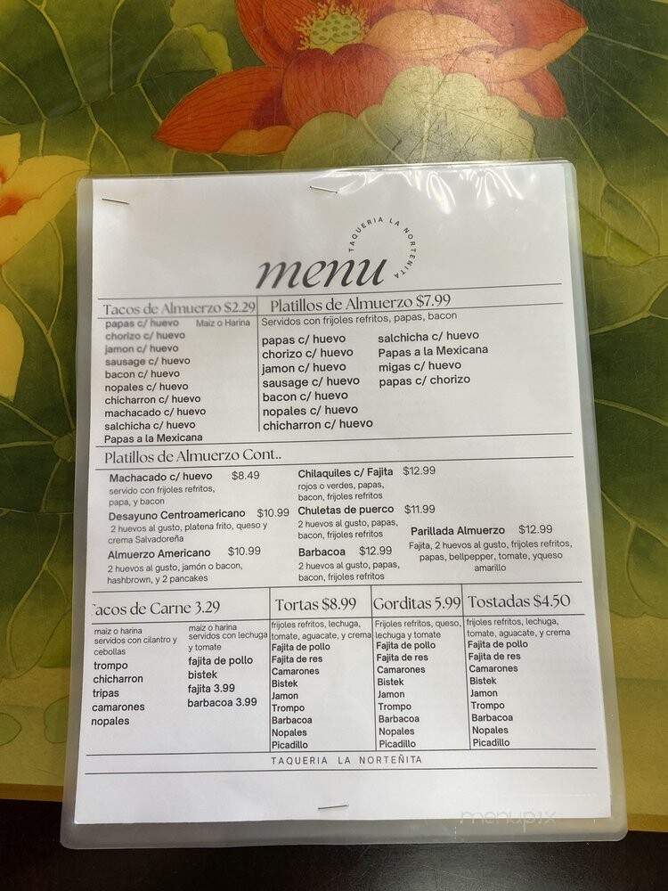 Taqueria La Nortenita - Houston, TX menu_pic