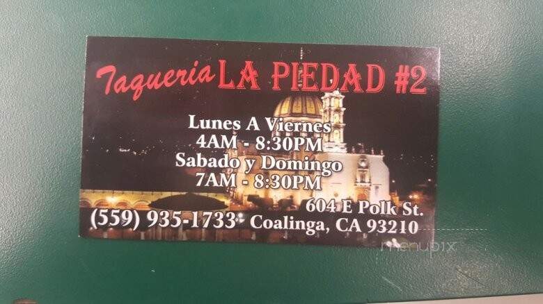 Taqueria La Piedad - Coalinga, CA menu_pic