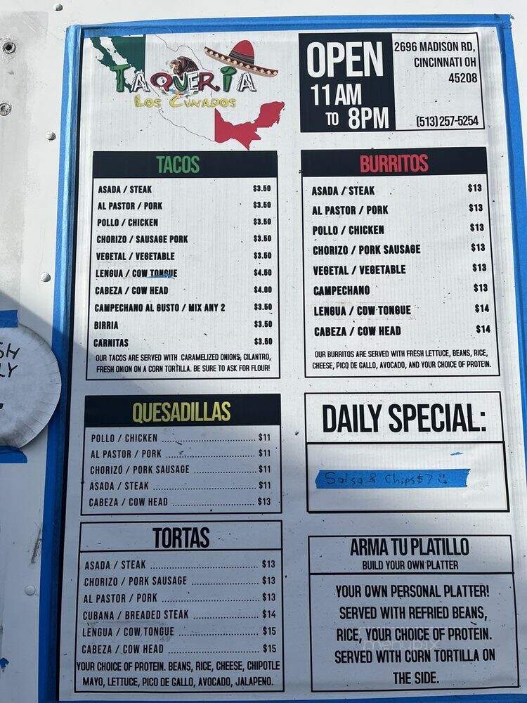 Taqueria Los Cunados - Cincinnati, OH menu_pic