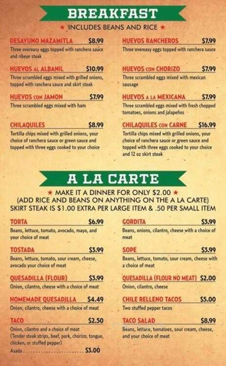 Taqueria Chapala - Lake Station, IN menu_pic
