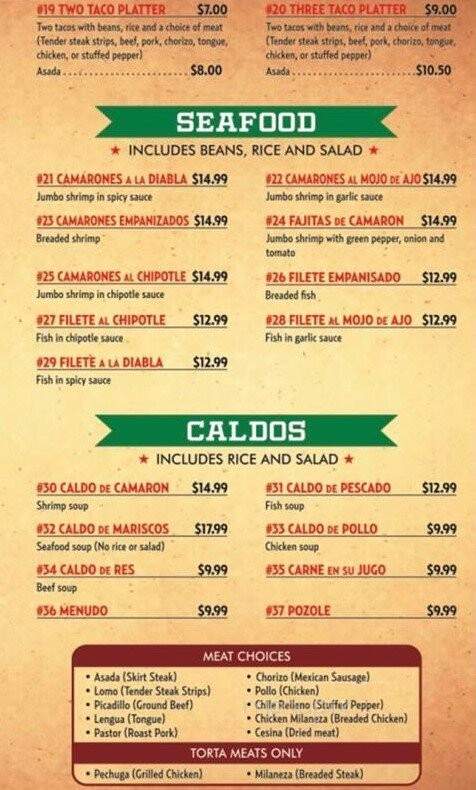Taqueria Chapala - Lake Station, IN menu_pic