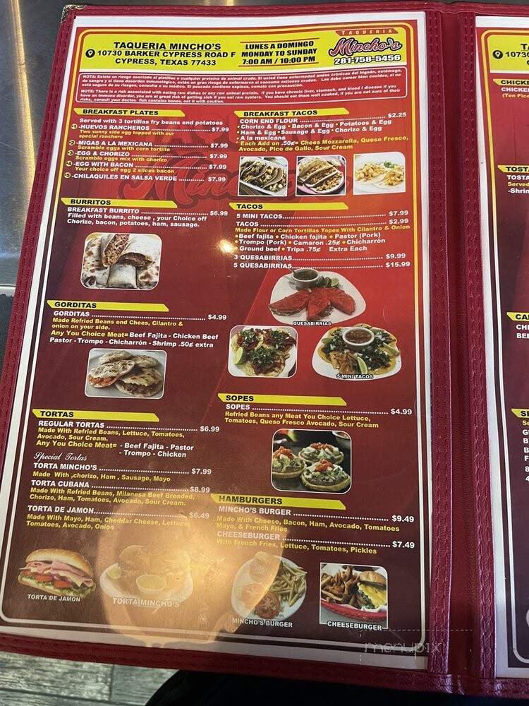 Taqueria Mincho's - Cypress, TX menu_pic