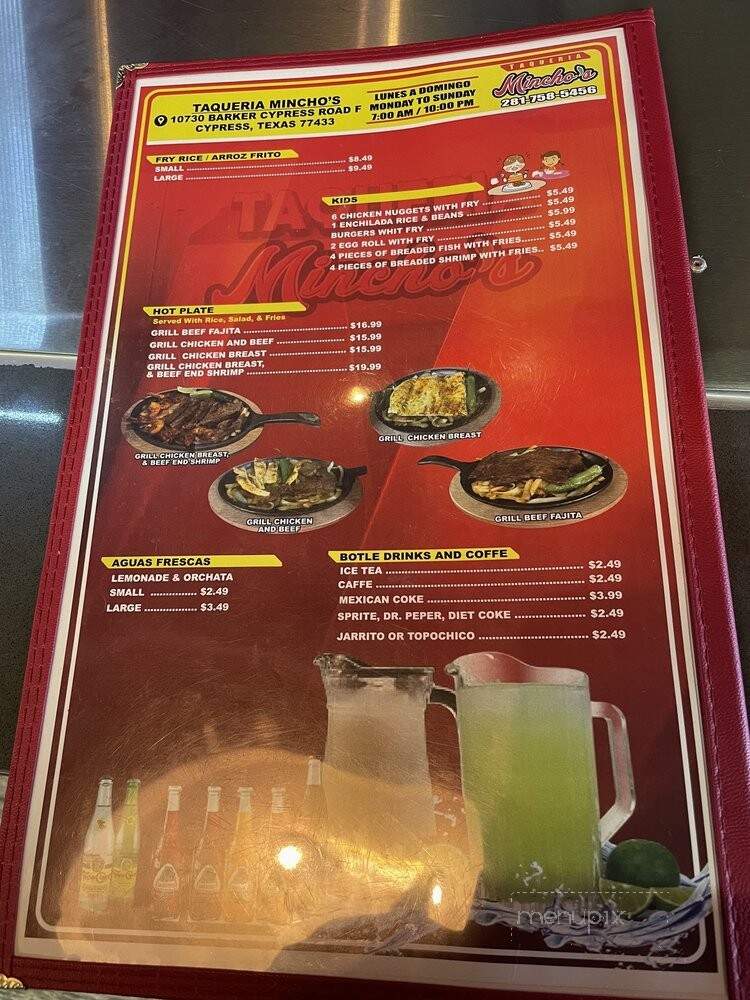 Taqueria Mincho's - Cypress, TX menu_pic