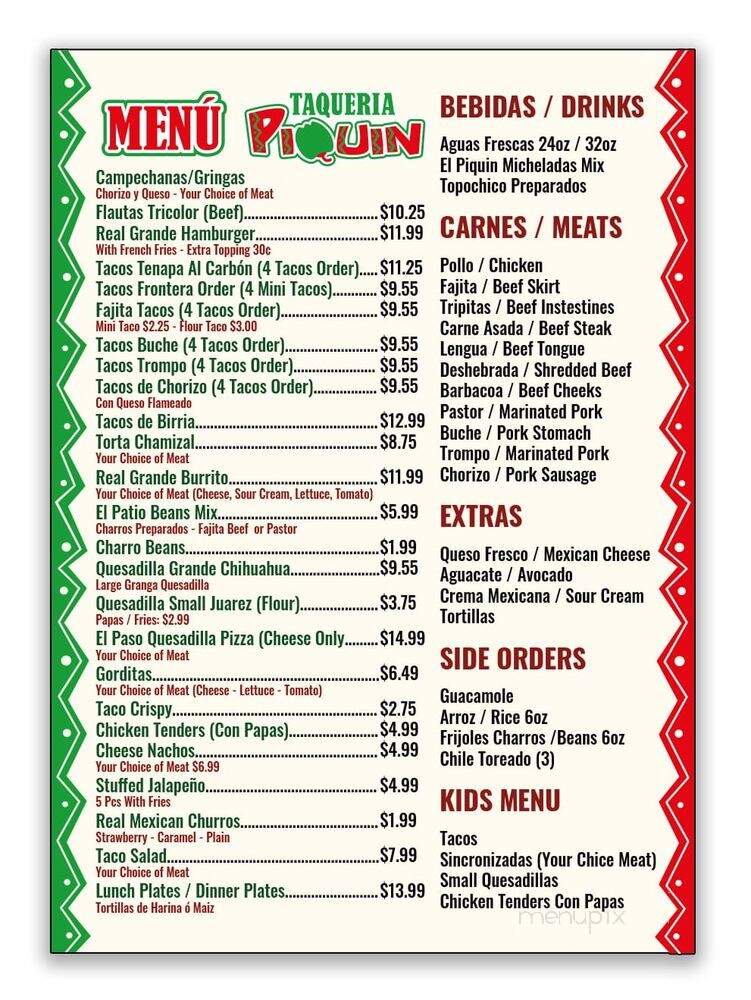 Taqueria Piquin - Baytown, TX menu_pic