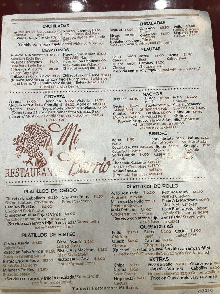 Taqueria Restaurante Mi Barrio - Brooklyn, NY menu_pic