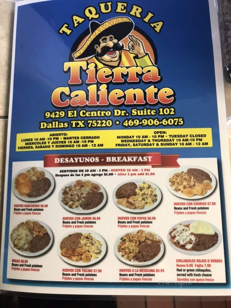 Tierra Caliente - Dallas, TX menu_pic