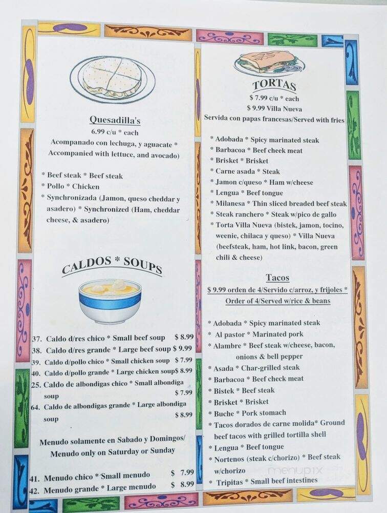 Taqueria Villa Nueva - Hobbs, NM menu_pic