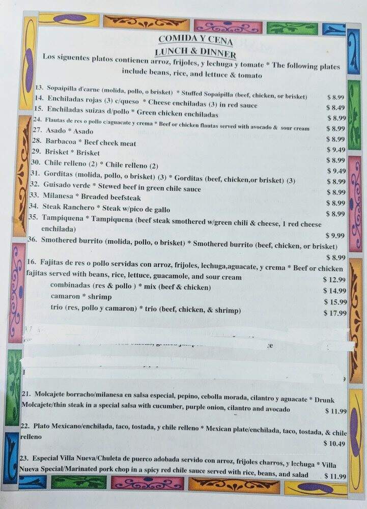 Taqueria Villa Nueva - Hobbs, NM menu_pic