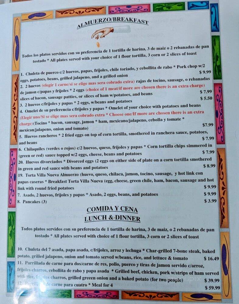 Taqueria Villa Nueva - Hobbs, NM menu_pic