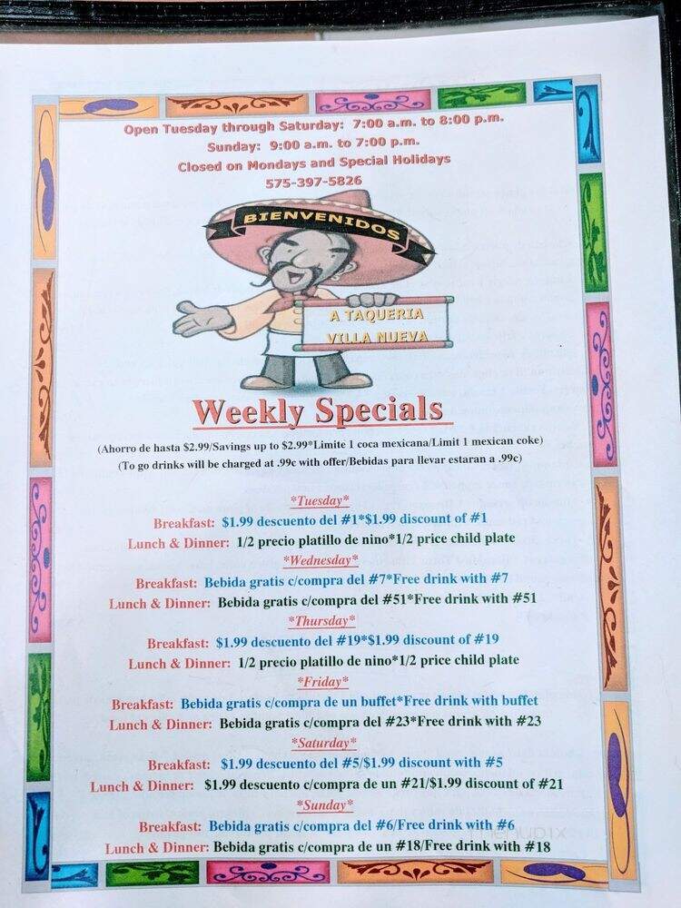 Taqueria Villa Nueva - Hobbs, NM menu_pic