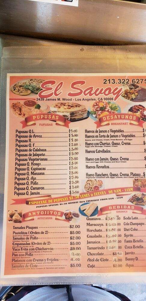 Taqueria Y Pupuseria El Savoy - Los Angeles, CA menu_pic