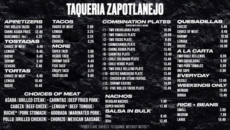 Taqueria Zapu Hanejo - Rio Linda, CA menu_pic