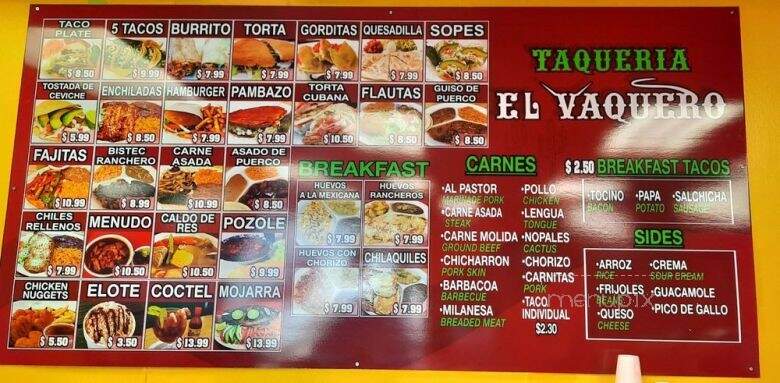 Taquero El Vaquero - Gainesville, TX menu_pic