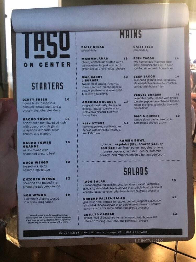 Taso On center - Rutland, VT menu_pic