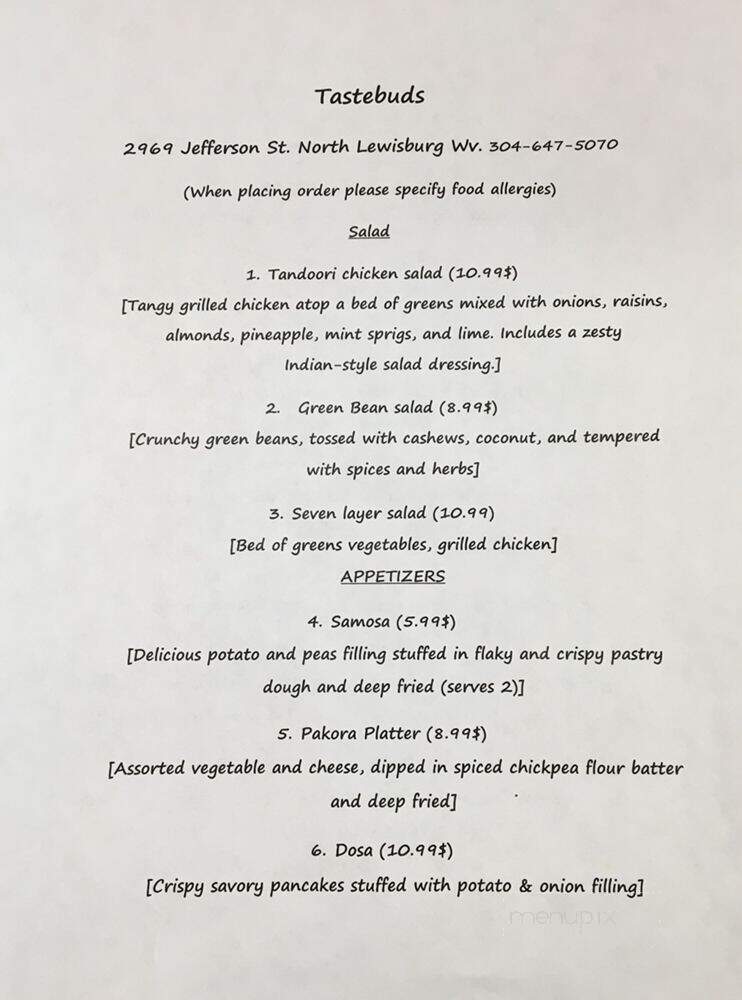 Tastebuds - Lewisburg, WV menu_pic
