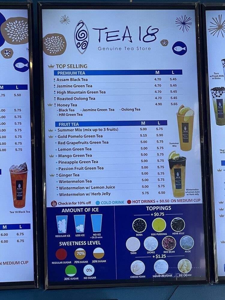 Tea 18 - Sacramento, CA menu_pic