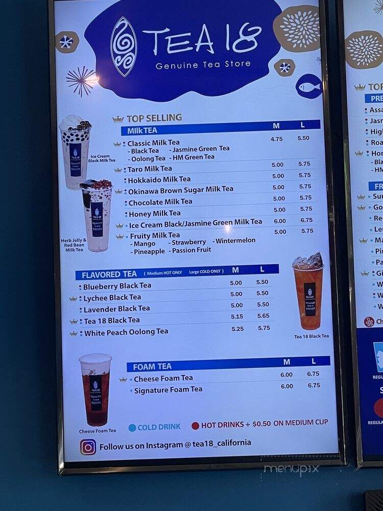 Tea 18 - Sacramento, CA menu_pic
