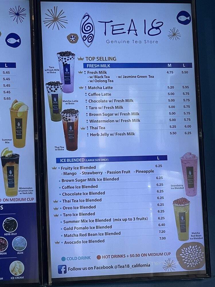 Tea 18 - Sacramento, CA menu_pic