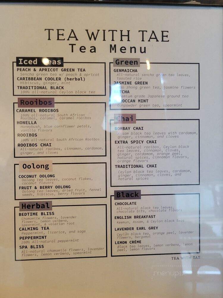 Tea with Tae Cafe - Denver, CO menu_pic