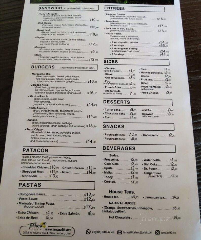 Terraza 90 Cafe - West Jordan, UT menu_pic