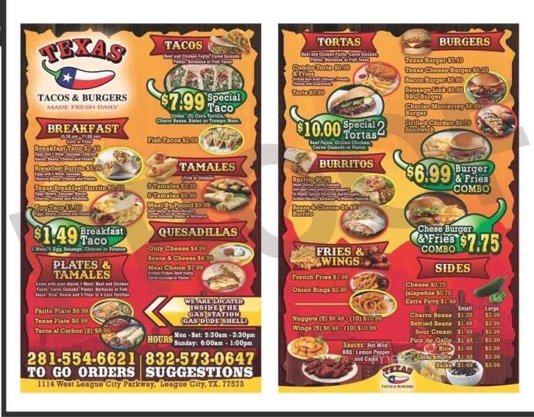 Texas Tacos & Burgers - League City, TX menu_pic