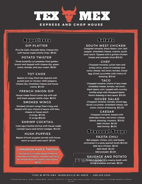 Tex-Mex Express & Chophouse - Middleville, MI menu_pic