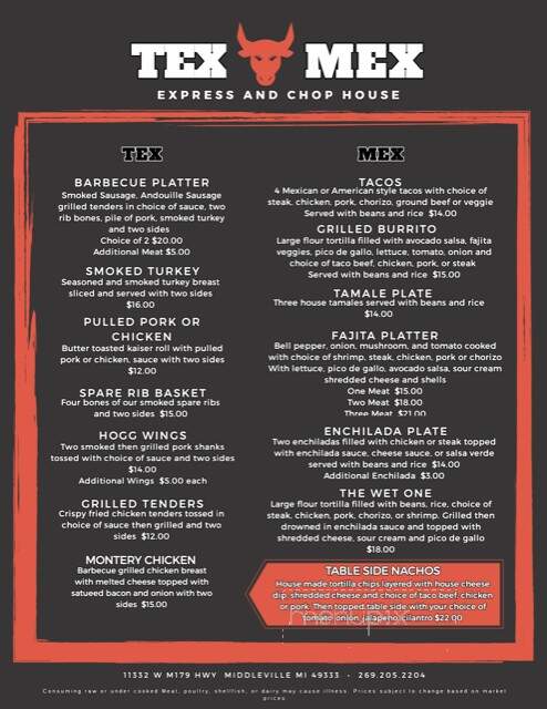 Tex-Mex Express & Chophouse - Middleville, MI menu_pic