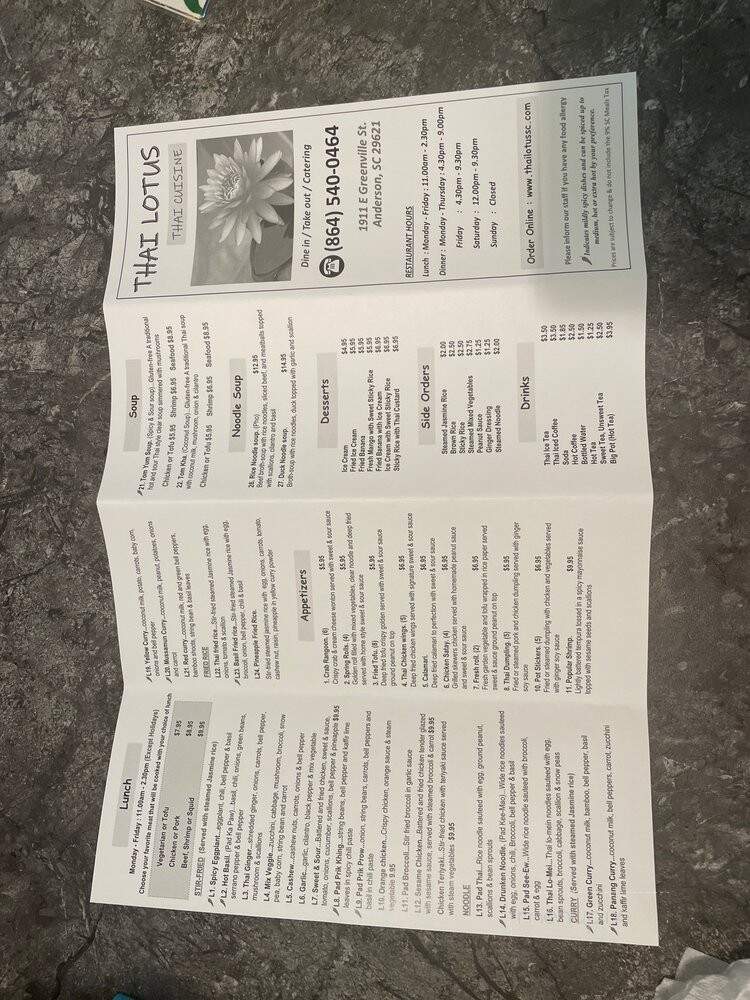 Thai Lotus Anderson - Anderson, SC menu_pic