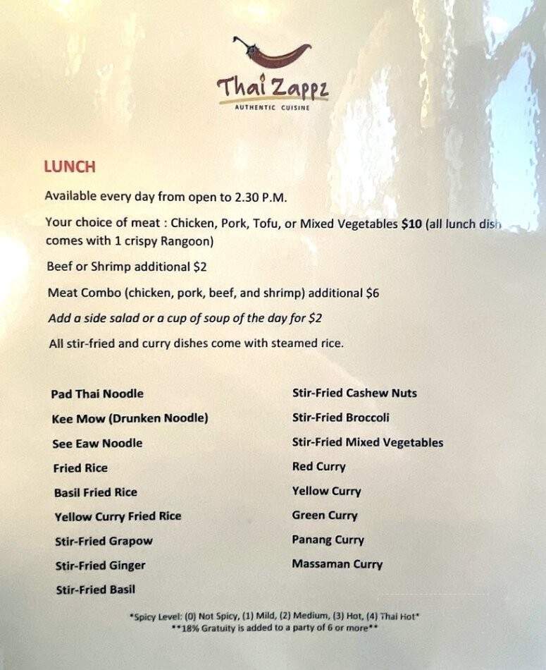 Thai Zappz Authentic Cuisine - Overland Park, KS menu_pic