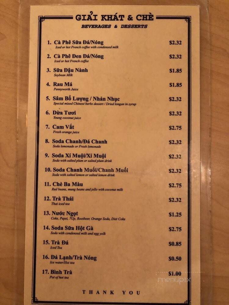 Thanh Noi Restaurant - Santa Ana, CA menu_pic