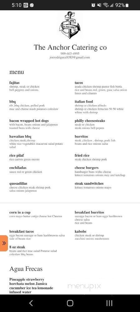 The Anchor Catering - San Bernardino, CA menu_pic