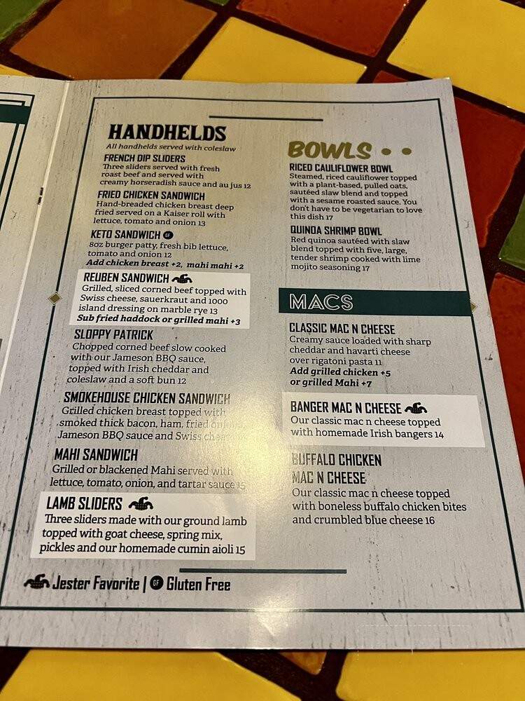 The Angry Jester - Cocoa, FL menu_pic