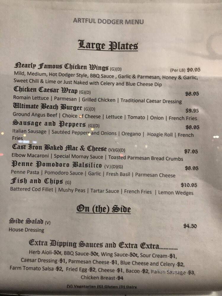 The Artful Dodger Bar & Grill - Boca Raton, FL menu_pic