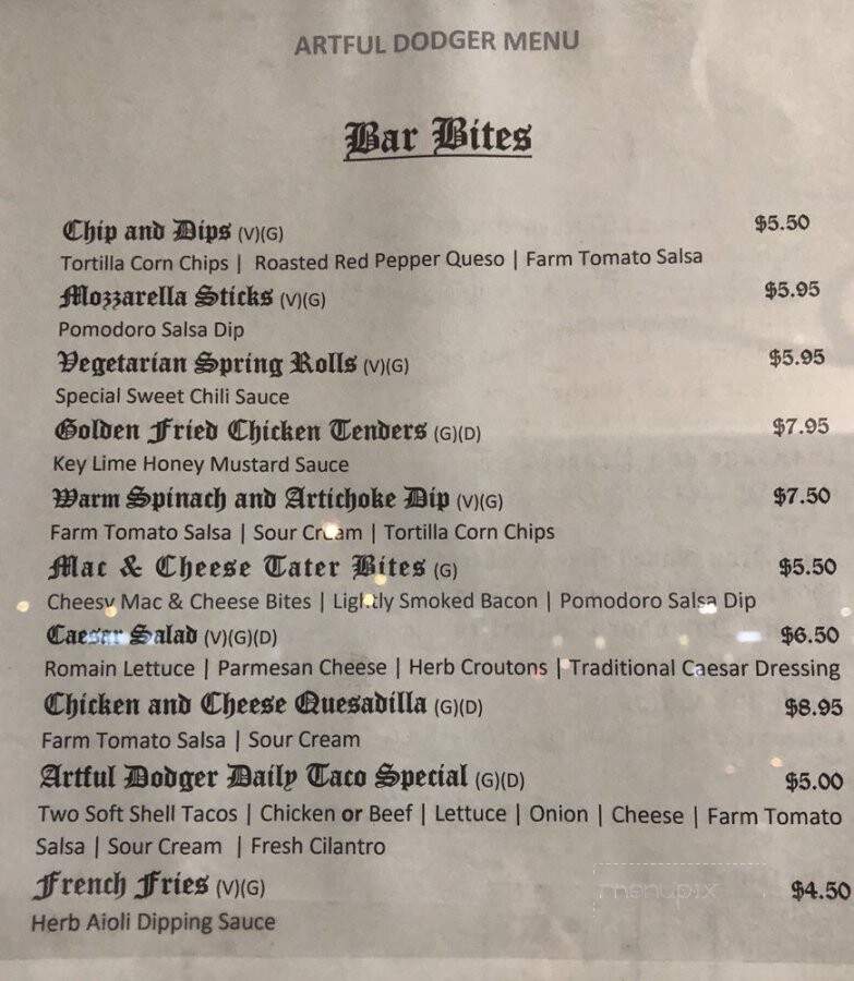 The Artful Dodger Bar & Grill - Boca Raton, FL menu_pic