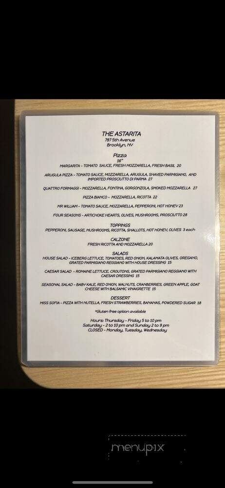 The Astarita - Brooklyn, NY menu_pic