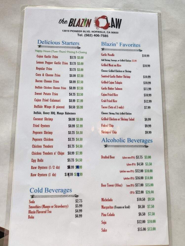 The Blazin' Claw - Norwalk, CA menu_pic