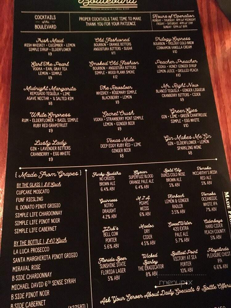The Boulevard - DeLand, FL menu_pic
