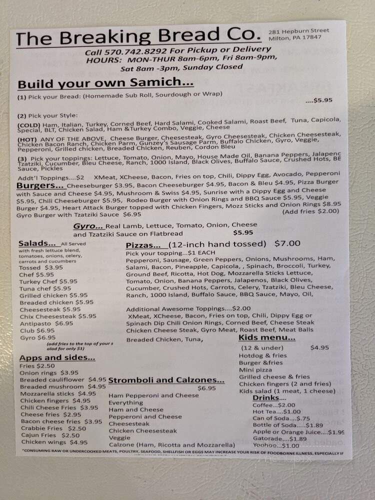 The Breaking Bread Company - Milton, PA menu_pic