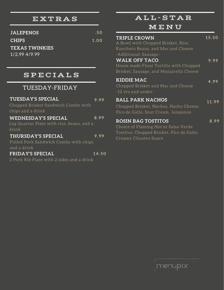 The Bullpen Smoke House - Brownsville, TX menu_pic