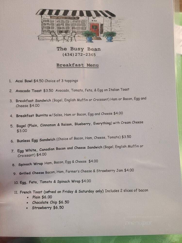 The Busy Bean - South Boston, VA menu_pic