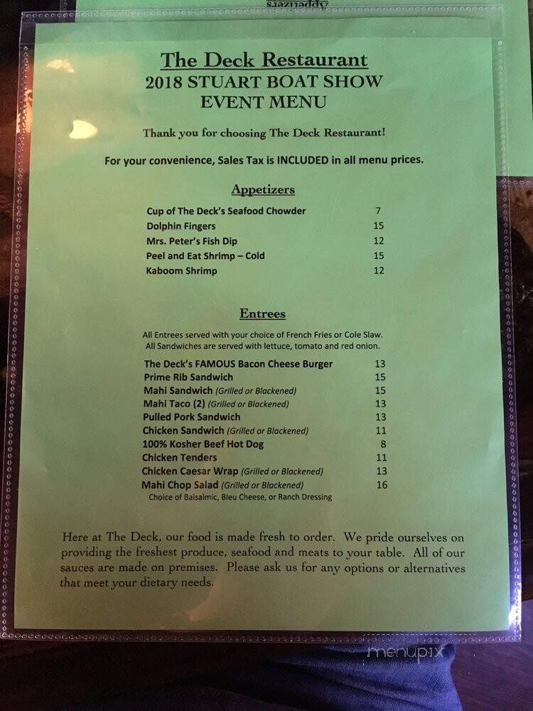 Deck Restaurant - Stuart, FL menu_pic