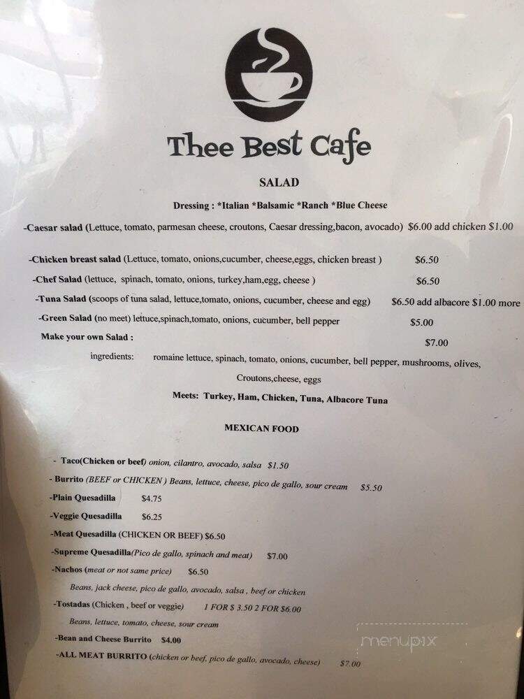Thee Best Cafe - Brea, CA menu_pic