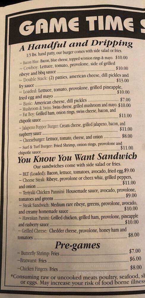 The End Zone Bar and Grill - Lander, WY menu_pic