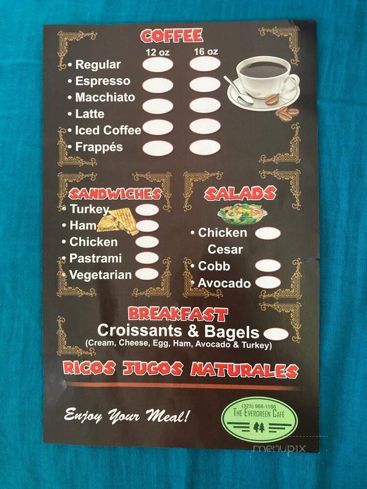 The Evergreen Cafe - Los Angeles, CA menu_pic