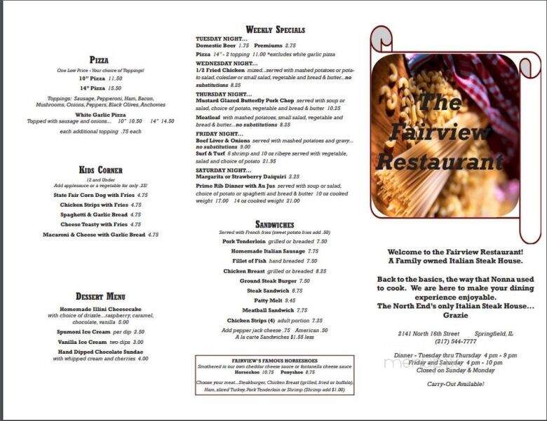 Fairview Tavern Incorporated - Springfield, IL menu_pic